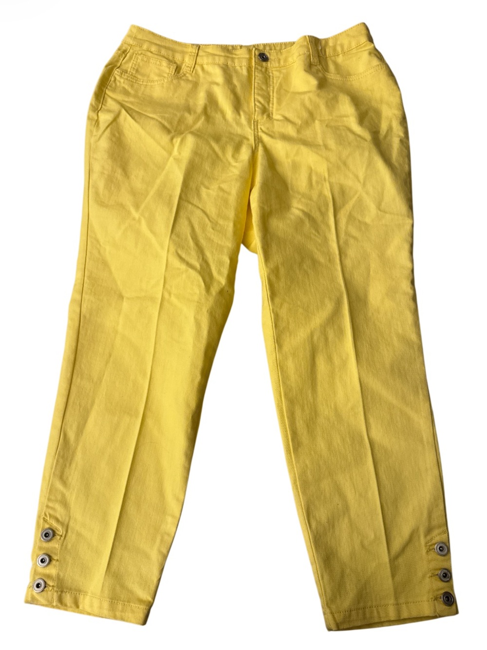 Christopher & Banks Sunny Yellow Straight-Leg Jeans Ankle Button Detail - Sz 16